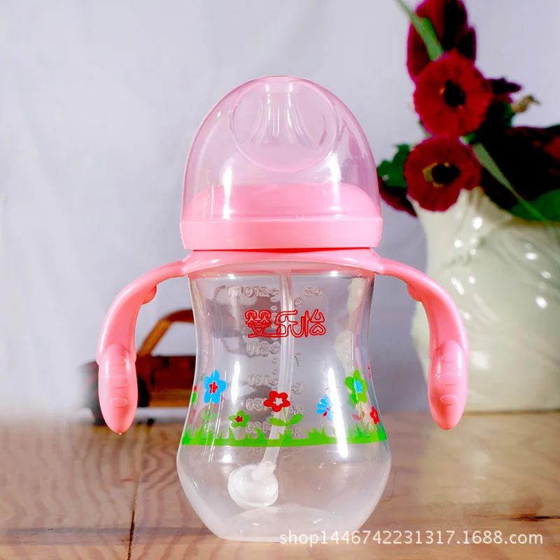 

BABY'S Feeding Bottle Plastic Milk Bottle Wide Aperture Children Drink shui ping dai Handle Automatic Straw Maternal And Child S