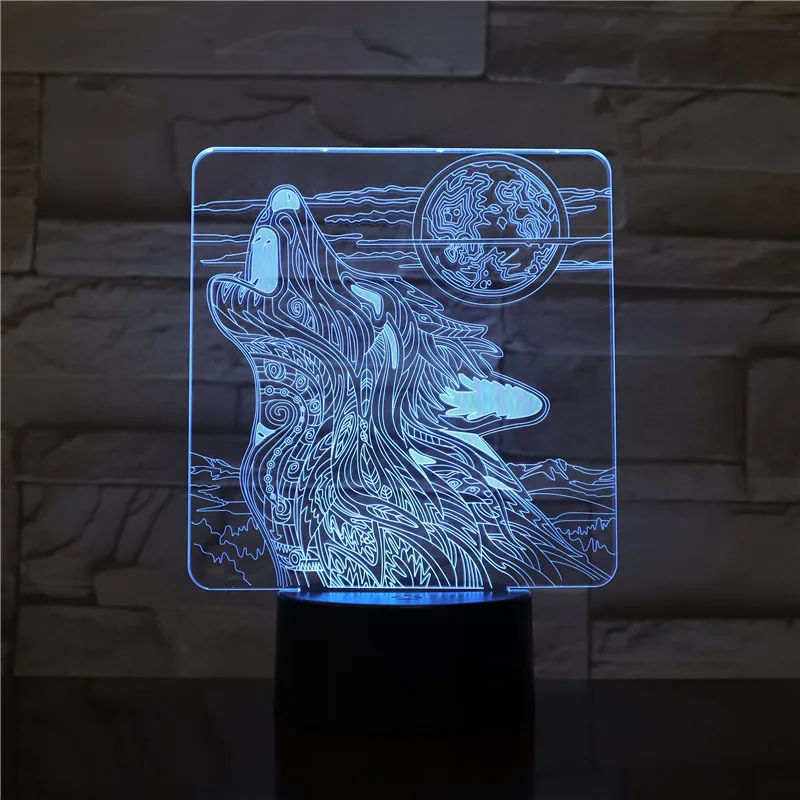 Wolf Roaring Moon 3D лампа ночник USB/батарейный светодиодный ночник лампа визуальный световой эффект подарок для подростка