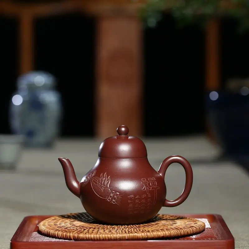 

Yixing Teapot Raw Ore Famous Purple And Zhu Mud Pure Manual Si Ting Dark-red Enameled Pottery Teapot Lettering Fund Household