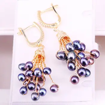 

4 Pairs, Grape Cluster Natural Pearl Beads Drop Dangles Earring for Women Wedding Bridal Fashion Jewelry