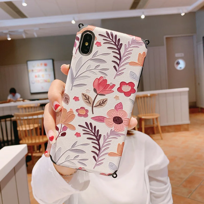 Чехол из ТПУ с цветами и ремешком через плечо для iphone huawei Honor 8x 9x Play 3 10 10i V10 20 20s 20i Pro V20