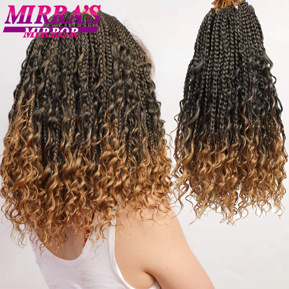 Synthetic Box Braids Crochet Hair With Curly End 14 Inch Goddess Crochet Box Braids Omber Braiding Hair Extension for Afro Women