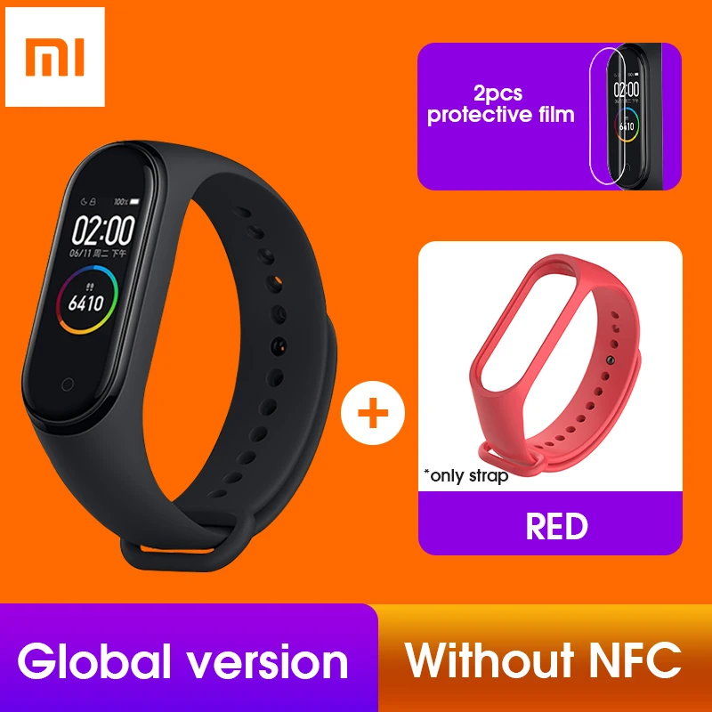 GL Add red strap Xiaomi mi смарт-браслет 4, 3 цвета, AMOLED экран, mi Band 4, фитнес-браслет, Bluetooth, Smartband, спортивный, водонепроницаемый - Цвет: GL Add red strap