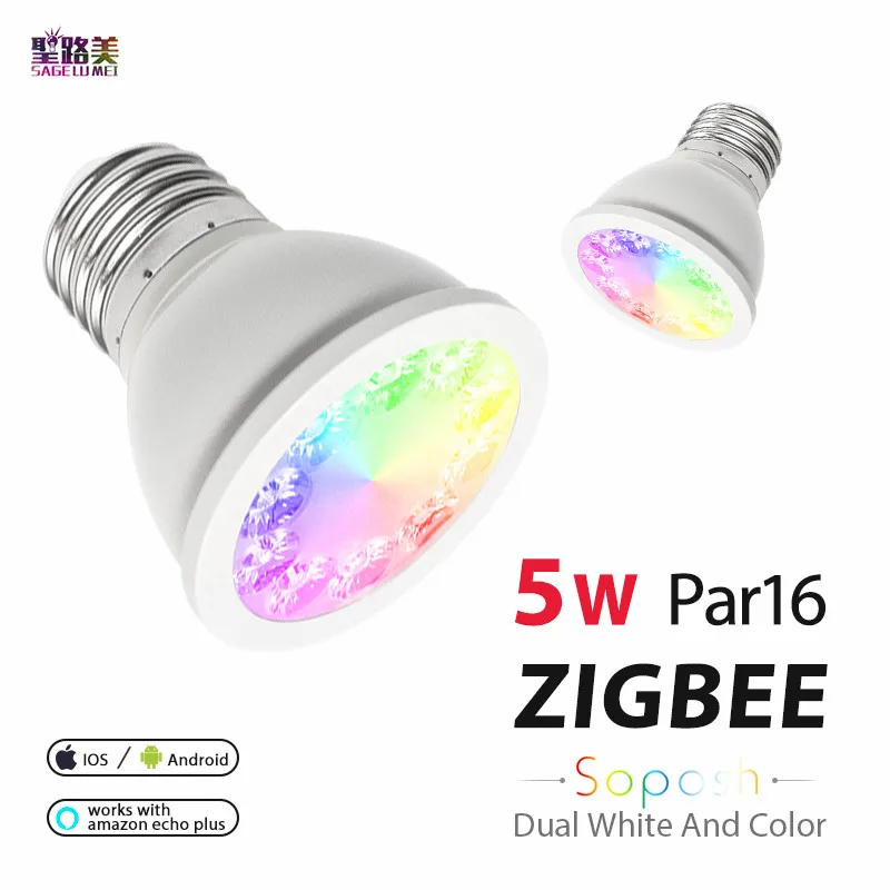RGB и двойной белый 5 Вт E27 PAR16 светодиодный прожектор RGBW/CW 2700 6500K ная лампа zigbee zll