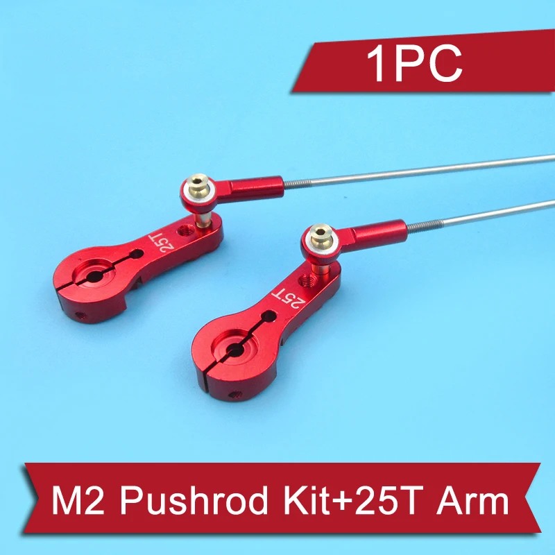

1PC 25T Metal Servo Rocker Arm+M2 Push Rod+Red Ball Joint Assembly Length 110/120/130/140/150/200/250/300mm for RC Model Parts