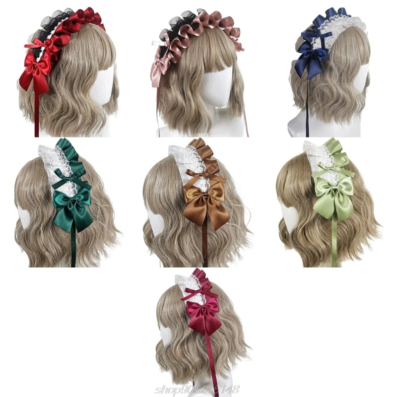 Cute Satin Big Bow Headband Soft Elastic Solid Color Ribbon Bowknot Center Hair Hoop Vintage Kawaii Party Hair  A08 21 Dropship small hair clips