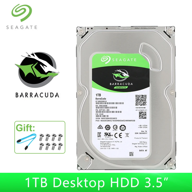Seagate BarraCuda внутренний жесткий диск 1 ТБ SATA 6 ГБ/сек. 64 Мб Кэш 3,5 дюйма 7200 RPM HDD 1 ТБ Desktop жесткий диск ST1000DM010