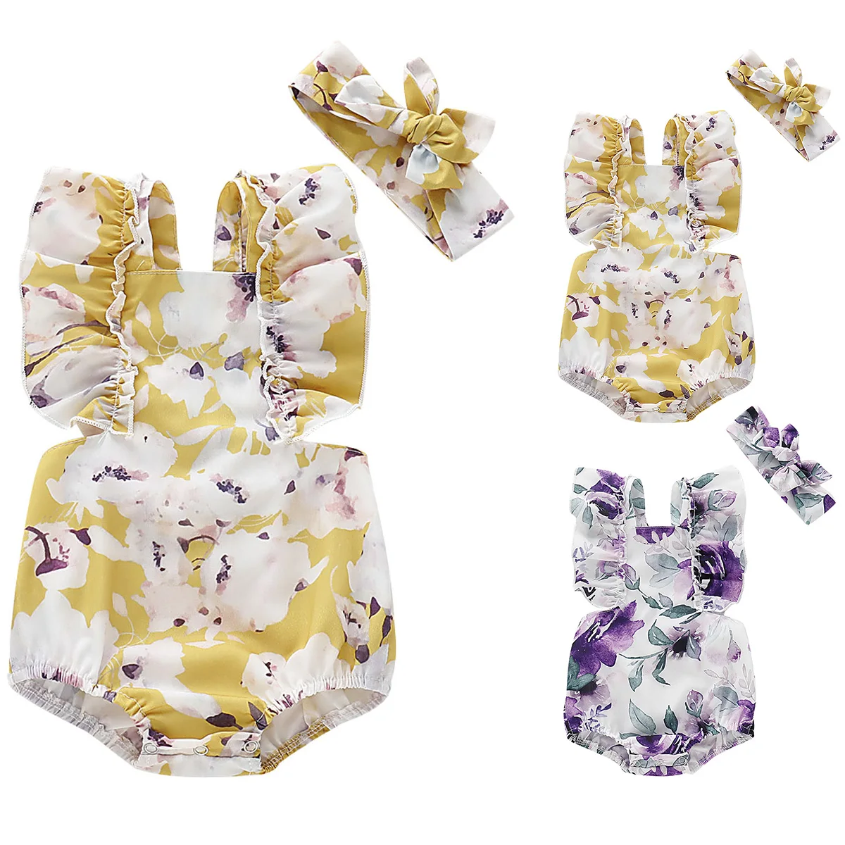 Puseky Conjunto de ropa para Bebes recien nacidos con mangas de mariposa + diadema