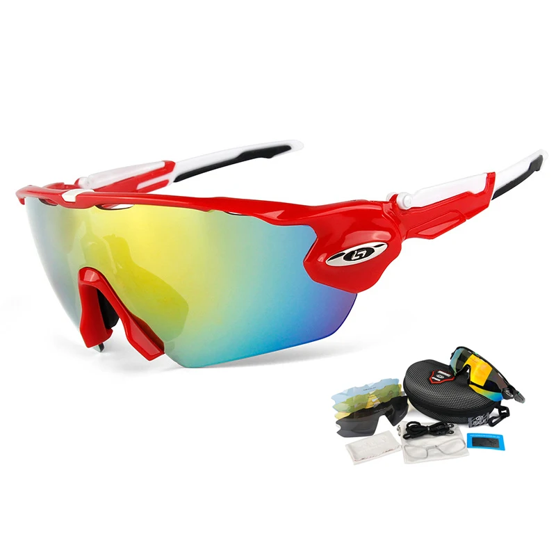 Red White Поляризованные очки для горного велосипеда Gafas с 5 линзами, унисекс, спортивные очки для езды на велосипеде, уличные солнцезащитные очки UV400 для горного велосипеда - Цвет: Red White