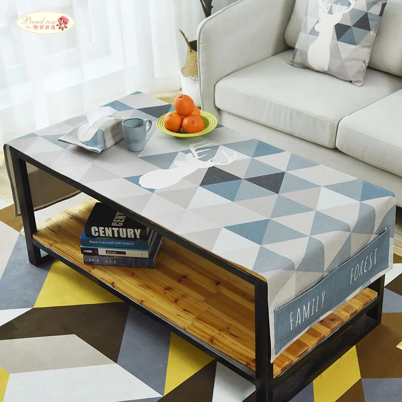 

Proud Rose Cotton Linen Rectangular Tablecloth TV Cabinet Tea Table Cover Towel with Storage Bag Cartoon Table Cloth