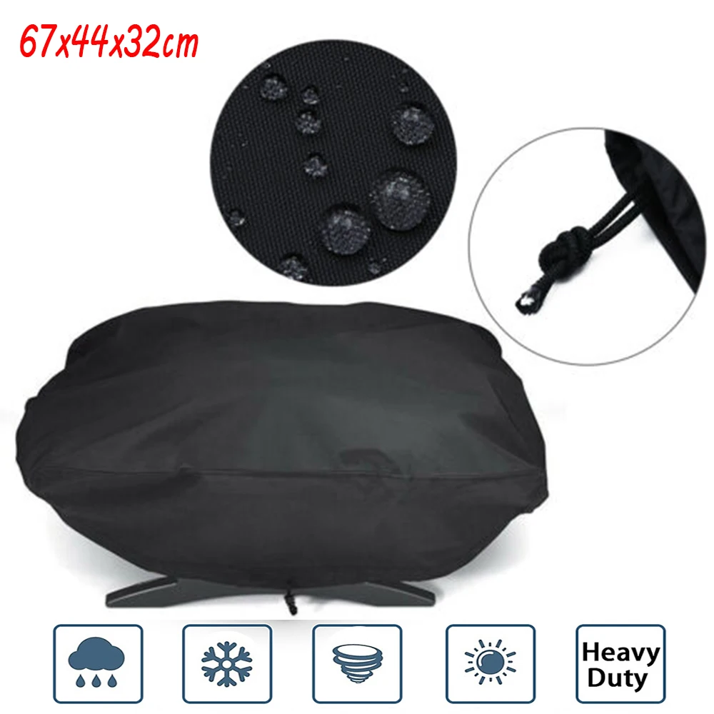 210D Oxford Cloth BBQ Grill Waterproof Dust Cover For Q100/1000 Series Weber 7110 BBQ Grill 67x44x32cm Rainproof Sun