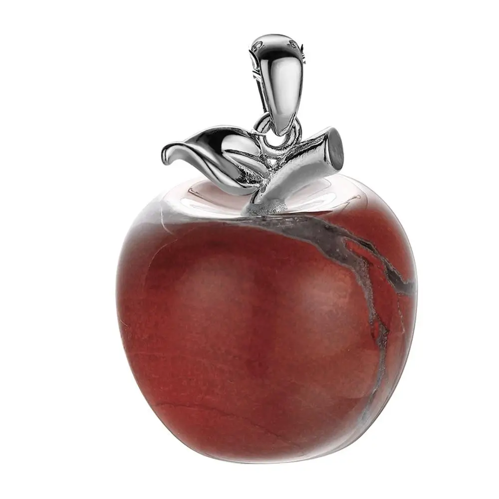 Red Jasper ASHMITA, натуральный камень, резное яблоко, подвеска, статуэтка, статуя с листьями из сплава, Целебный Камень, хрустальное ожерелье, рождественские подарки - Окраска металла: Red Jasper