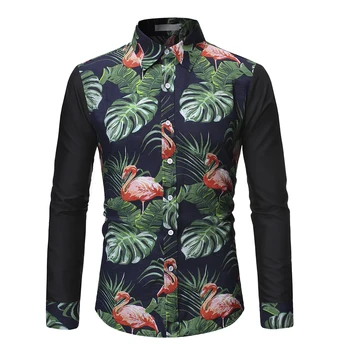 

2019 New AutumnMens long Sleeve Shirts Cotton Casual Floral Shirts Regular Plus Size 3XL Mens clothing Fashion