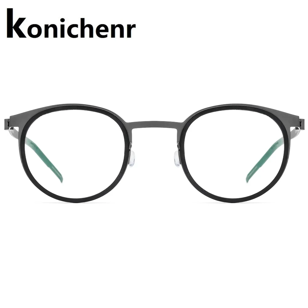 Konicheng титановая оправа для очков мужские Оптические очки по назначению женские круглые Безвинтовые оправа для очков, при близорукости корейский 28625