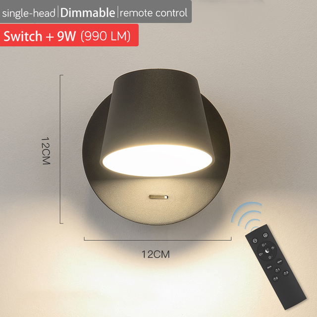 Rotating Remote Control Dimmable LED Wall Lamp for Reading Free Rotation