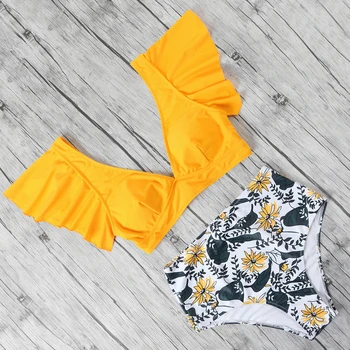 

Sexy Bikini 2020 Halter Bandage Beachwear Floral Bathing Suit Female Two Pieces Stripe Ruffle Swimsuit Biquinis Swimwear Women
