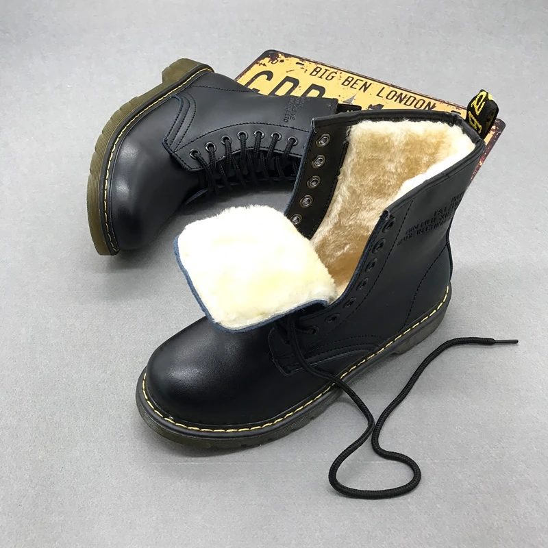 

Women Martin Boots Leather Botas Mujer Invierno Causal Ladies Ankle Boots Shoes Botas Mujer With fur 2019 New