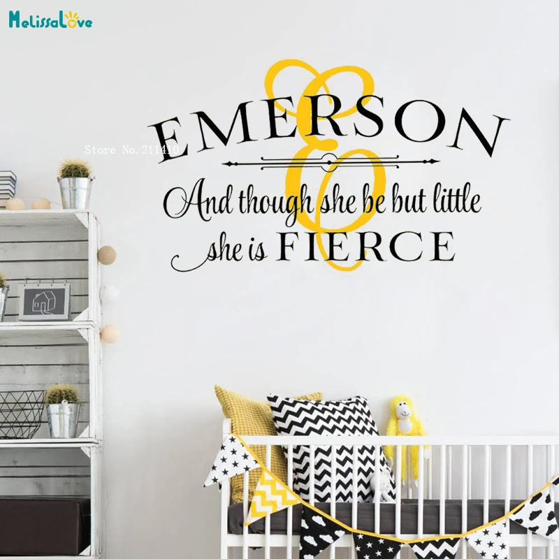 And Though She Be But Little is Ferce Personalized Nursery Wall Decal Above the Crib Decor Custom Name and Initial YT1891 | Дом и сад