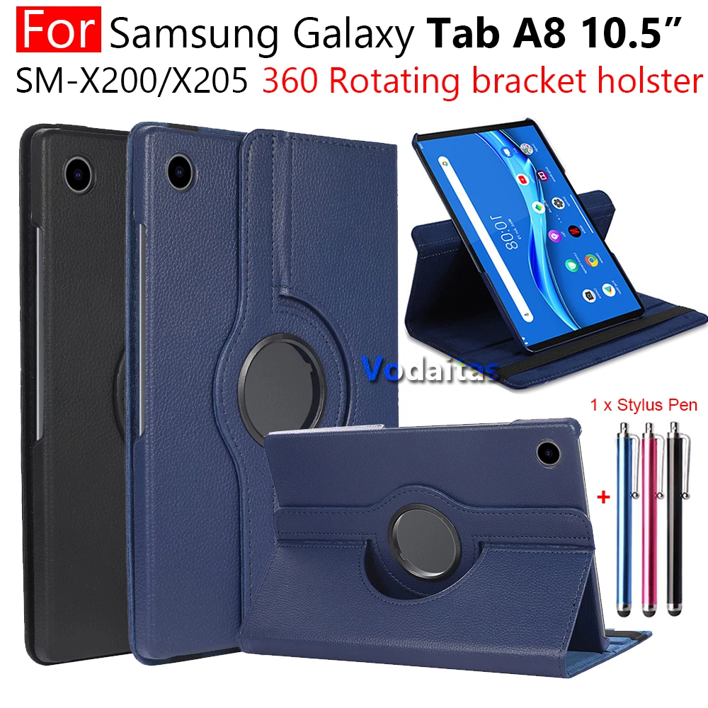 For Samsung Galaxy Tab A8 10.5 2021 360 Rotating Flip PU Leather Case For Samsung Galaxy Tab A8 X200 SM-X205 2021 10.5 Case touch pen for android