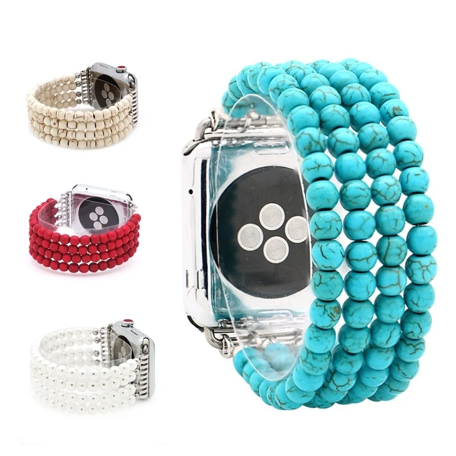 Ремешок LuReen из натурального бирюзового камня для Apple Watch Series 1/2/3 42 мм 38 браслет iwatch