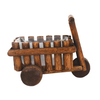 

Planter Succulent Rustic Plants Mini Ornamental Home Flower Pot Tabletop Wheelbarrow Garden Decor Wooden Cart Office Balcony