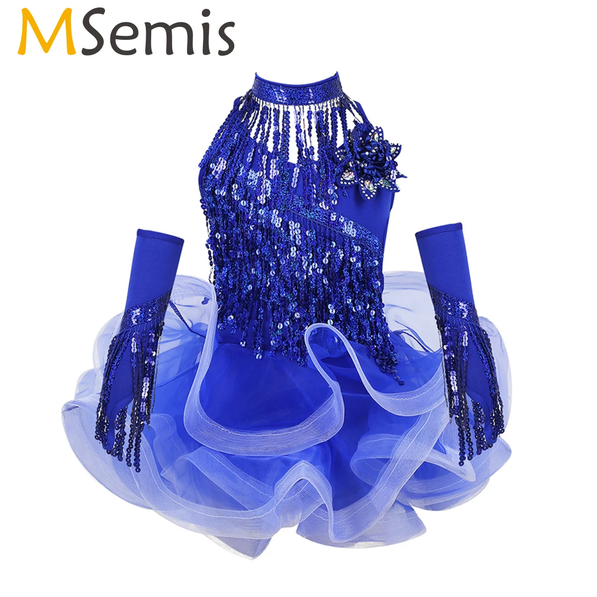 MSemis Kids Girls Fringe Latin Dance Competition Dress Sequin Tassel Tutu Dancewear Rumba Samba Salsa Ballroom Costume Set | Тематическая