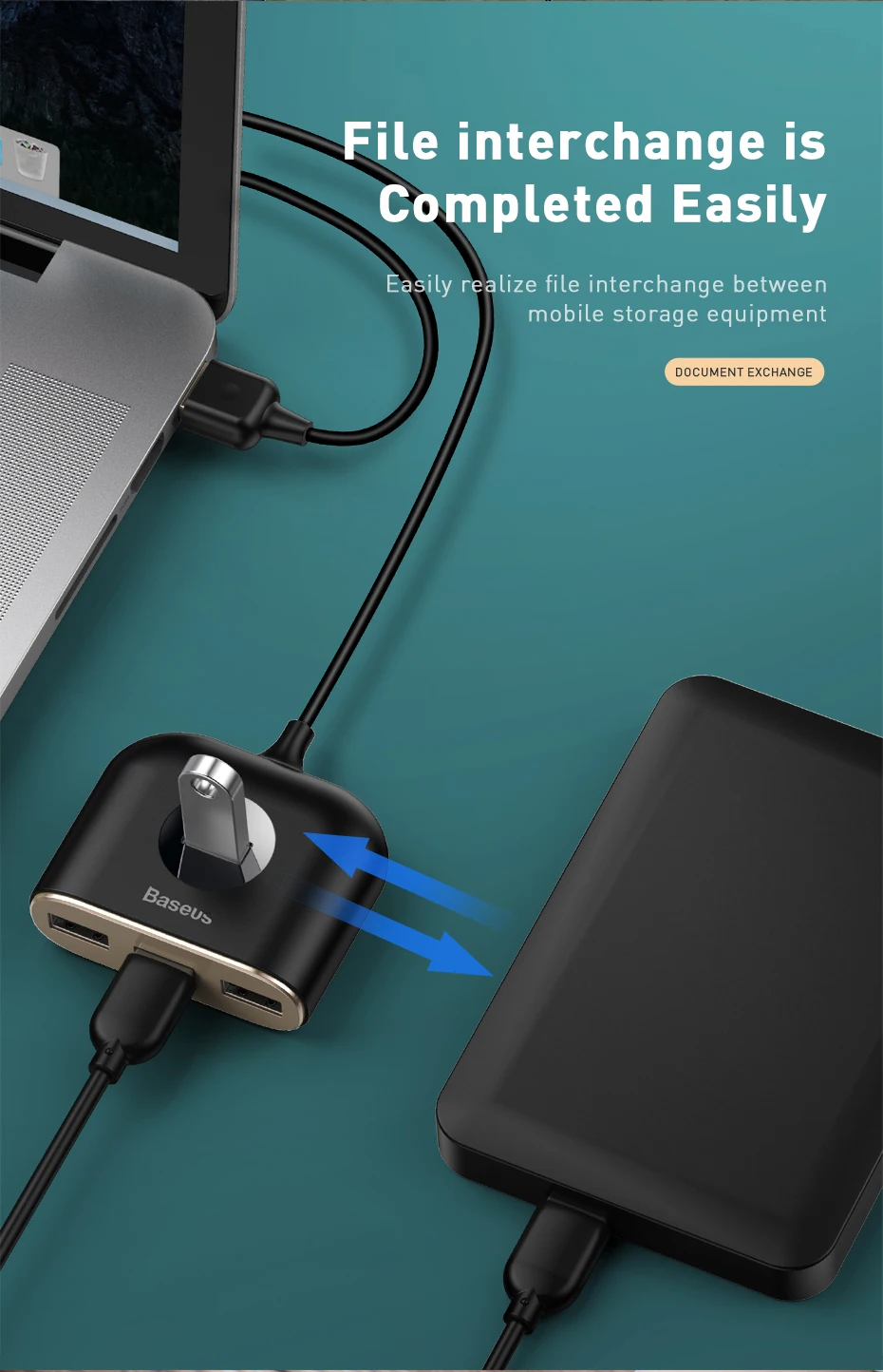 Usb-хаб Baseus 4 в 1 с разъемом USB 3,0 для MacBook Pro/Air, usb-разветвитель с 4 портами type-C для huawei Matebook, компьютерные аксессуары