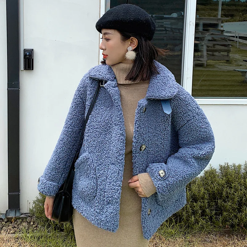 Женское зимнее теплое плюшевое пальто, модное плотное меховое пальто из овчины, куртка из искусственного меха, Женская Базовая куртка, верхняя одежда, смешанные пальто