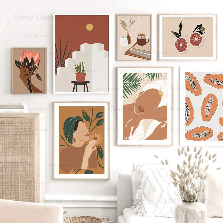 Абстрактная Картина Натюрморт жизнь плакат фрукты персонажи линия Оранжевый