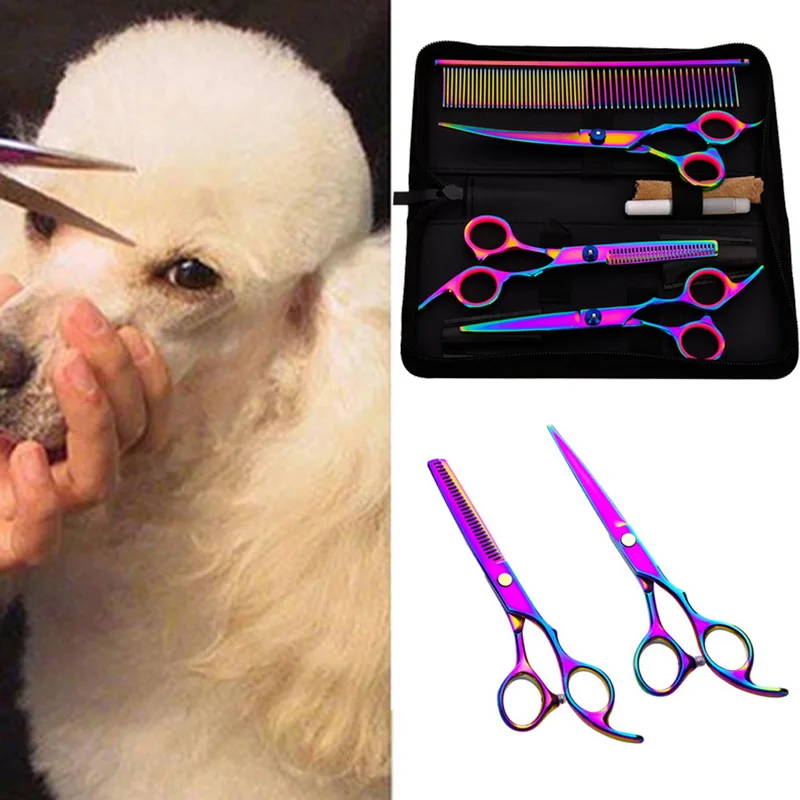 

Colorful Pet dog Hair Cut Scissors set Clippers Flat Tooth Cut Pets Kit Dogs Grooming Hair Cutting Scissor Set Beauty Tools new