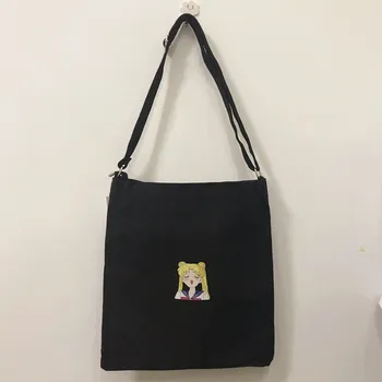 

Cartoon Sailor Moon Cute Luna Cat Printed Canvas Fashion Large Capacity Shoulder Bag Women's Totes Casual Handbag Crossbody Bags