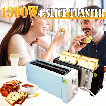 

1300W 4 Slices Slots Stainless Steel Automatic Electric Bread Toaster Mini Household Breakfast Baking Bread Machine Kitchen Tool