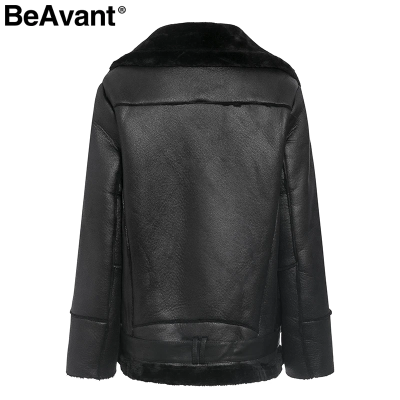 BeAvant зимняя мотоциклетная кожаная куртка для женщин Элегантный карманный ремень Женская искусственная замша пальто повседневная Уличная Черная Женская куртка