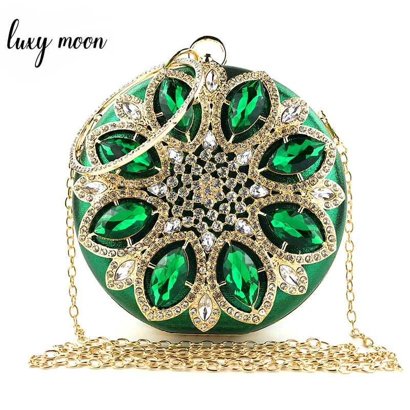 

Green Clutch Purse Bag Women Round Clutch Evening Bag Crystal Diamond Wedding Purse Handbag Exquisite Chain Shoulder Bag ZD1244