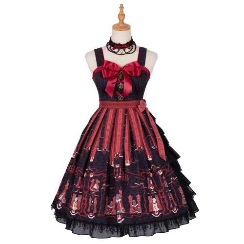 Шахматы кошка JSK рукав Лолита платье - Цвет: Dress