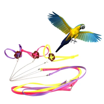 

Bird Pet Traction Strap Colorful Parrot Bird Collar Adjustable Anti-bite Flower Pattern Training Harness Tool