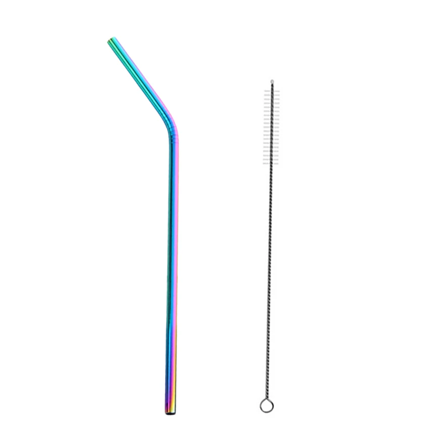 4PCS Resuable Stainless Steel Drinking Straws Home Kitchen Bar Beer Water Juice Drinkware Straws with Cleaning Brush Set - Цвет: 2PCS Rainbow B