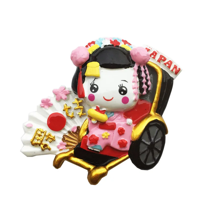 Magnete Frigorifero 3D Giappone: Ragazza In Kimono E Gatto Maneki-neko, Souvenir Da Viaggio - 2