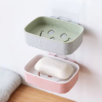 

Smiley Soap Dish Free Punched Double Layer Wall Hanging Soap Box Bathroom Toilet Soap Dish Students Dormitory Soap Box