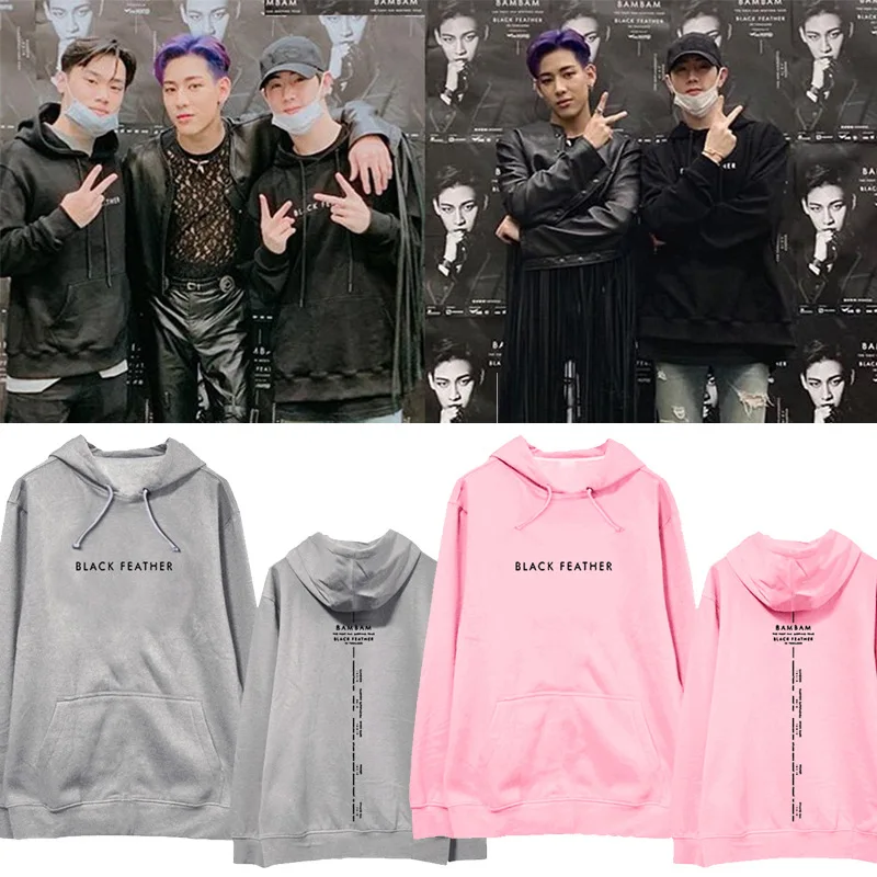 Got7 Толстовка BamBam черное перо концертная Сопутствующая продукция должна помочь Стиль Знаменитостей Толстовка тонкая мужская и женская
