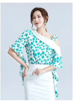 

Summer 2020 new women's Printing Lotus leaf edge irregular chiffon shirt inclined collar bell sleeve loose thin jacket