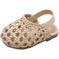 11.5-15.5cm Brand Weaves Toddler Girls Sandalias,Brown Pink Hollow Elastic Band Baby Outside Slippers,Enfants Girls Summer Flat 2