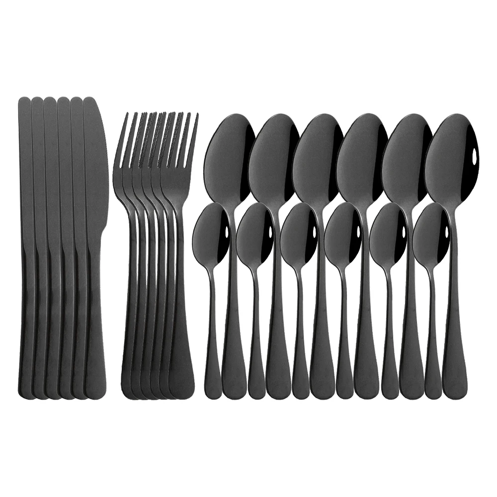 24pcs Black Mirror Dinnerware Set Stainless Steel Cutlery Set Fork Knife Spoon Tableware Set Flatware Silverware Set