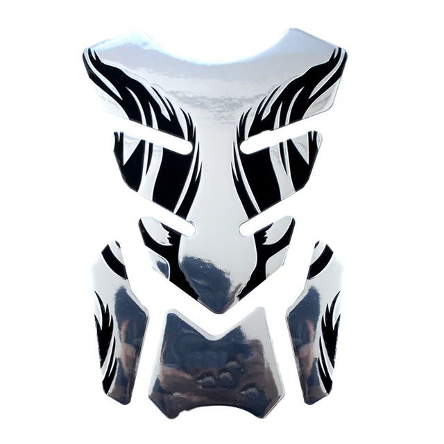 For Honda Yamaha Tankpad Sticker Fishbone 3D Tank pad Stickers Oil Gas Protector Cover Decoration Flame Motorcycle Accessories Silver
