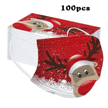 

100pc Children Disposable Facemask Elk Print Non-woven Masks Christmas Masque Breathable Protection Mascarillas