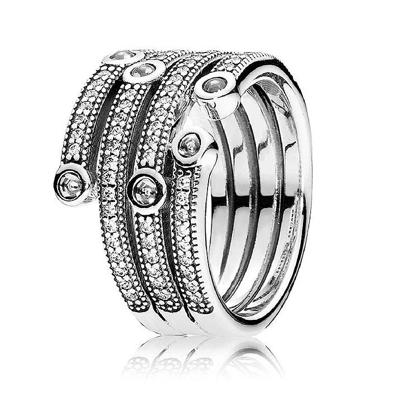 Мерцающее океанское космическое кольцо с линиями с кристаллами 925 пробы Серебряное Фирменное кольцо для женщин Свадебное ювелирное изделие в европейском стиле DIY