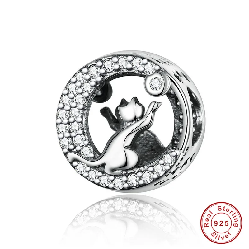 Fit Pandora браслет серебро 925 CZ луна Кот бусины собаки S925 лиса кролик обезьяна коала Медведь Подвески-талисманы с домашними животными для изготовления ювелирных изделий - Окраска металла: as1203-3