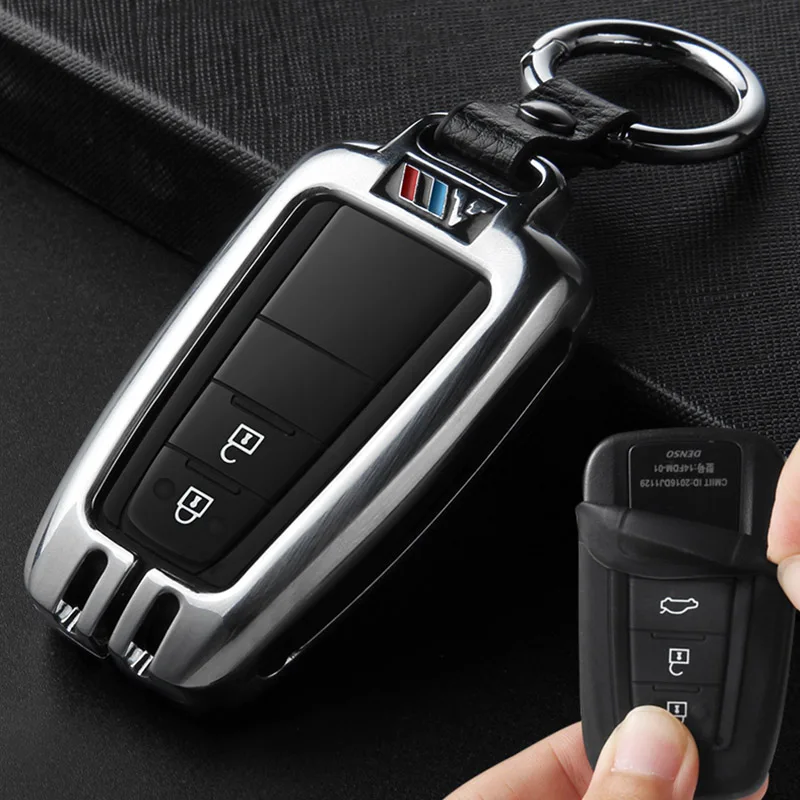 Цинковый сплав fob чехол для дистанционного ключа автомобиля чехол для Toyota Camry Corolla CHR Prado RAV4 Prius 2 3 кнопки автомобильный Стайлинг ключ сумка оболочка - Название цвета: B sliver ring set