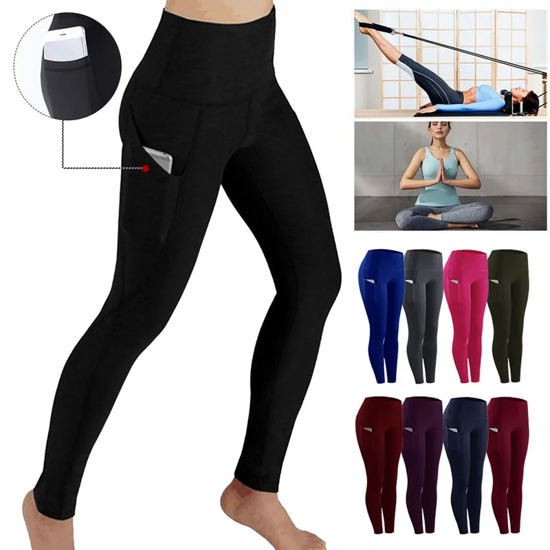 Spandex High Waist Legging Pockets Fitness Bottoms Running Sweatpants for Women Quick-Dry Sport Trousers Workout Yoga Pants