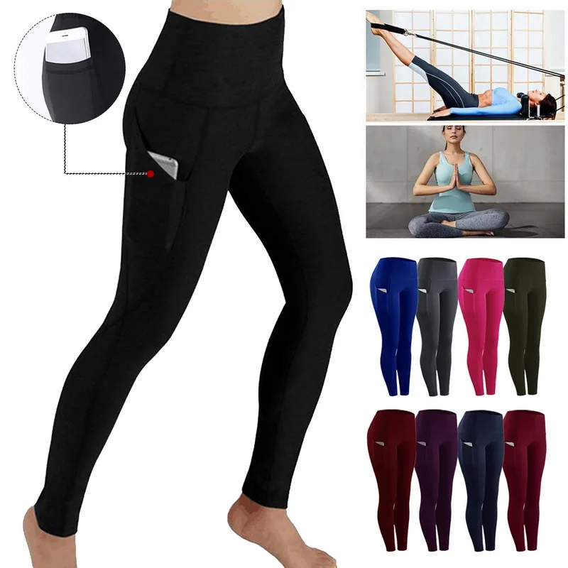 Spandex High Waist Legging Pockets Fitness Bottoms Running Sweatpants for Women Quick Dry Sport Trousers Workout Yoga Pants